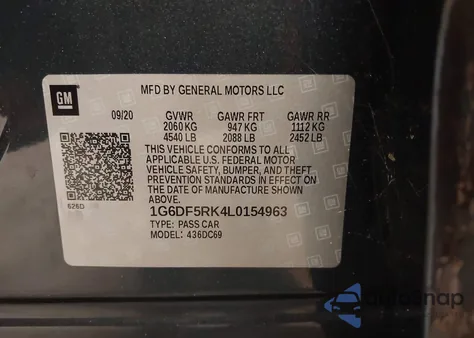 2020 Cadillac Ct4 Premium Luxury z USA, uszkodzony, nr VIN 1G6DF5RK4L0154963